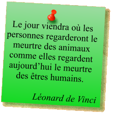 Le jour viendra où les personnes regarderont le meurtre des animaux comme elles regardent aujourd’hui le meurtre des êtres humains.   Léonard de Vinci