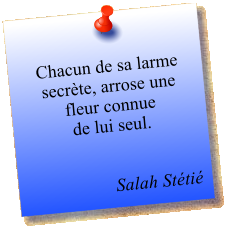 Chacun de sa larme secrète, arrose une fleur connue  de lui seul.   Salah Stétié